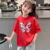 Ropa de Verano para Niñas Camiseta Estampada de Algodón Puro de Manga Corta 2026 Top Holgado de Verano para Niños Camiseta de Manga Media y Larga para Niños Moderna