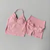 Conjunto de Fitness Nuevo Estilo Europeo y Americano, Sujetador Deportivo con Espalda Bonita, Ropa de Yoga para Mujer, Conjunto de Shorts Tres Cuartos de Secado Rápido para Entrenamiento Deportivo Levanta Glúteos