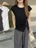 Camiseta Manga Curta com Botões e Gola Redonda Estilo Coreano para Mulheres, Novo Estilo Verão 2026, Top Emagrecedor e Versátil que Marca a Cintura