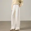 Calça de Lã Acetato com Barra Curva para Mulheres 2026 Nova Outono e Inverno Calça de Terno de Lã com Efeito de Caimento na Cor Marrom Café Calça de Pernas Largas