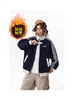 Chaqueta de Béisbol a Rayas Bloque de Color para Hombres y Mujeres, Estilo Universitario Americano de Otoño, Sudadera Limpia con Cremallera y Cuello Alto
