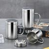 Venta al por mayor, taza de aislamiento de oficina anti-escaldaduras de doble capa para jardín de infantes con tapa, taza de acero inoxidable 304