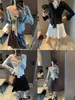Mochie Outono Novo Estilo Estilo Coreano Renda Patchwork Gravata Borboleta Amarração Decote V Manga Longa Camiseta Top MQ1615