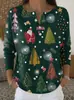 Moletom de Natal de Manga Longa com Botões e Gola V de Novo Estilo Transfronteiriço Outono e Inverno Estampado Moda Personalizada Jaqueta Suéter para Mulheres