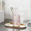 Copo de enxaguante bucal estilo de luxo leve Copo escova de alto valor de beleza Copo doméstico casal Wash Cup WC simples transparente PET Cup