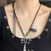Colar Ajustável com Pingente de Cruz em Cordão de Couro com Contas, Elegante, Único, Simples e Versátil, Corrente Escura Estilo Luxo Leve