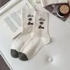 Calcetines de mujer hasta la pantorrilla estilo bosque floral de dibujos animados para otoño e invierno, calcetines de algodón con hilo jaspeado vintage, calcetines holgados artísticos suaves y acogedores estilo japonés