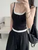 Top de tirantes con cuello en U, atado en el pecho, con almohadilla, estilo chica dulce y picante, bloqueo de color, falso dos piezas, para mujer, versátil para el verano, como prenda exterior
