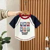 Ropa Nueva de Verano para Niños y Niñas, Camisetas de Manga Corta Bloque de Color 100% Algodón Estilo Coreano, Estampados de Dibujos Animados para Niños, Camisetas Versátiles Casuales de Verano de Moda
