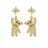 Pendientes de Oso Estrella de Cinco Puntas Completamente Diamantados Aguja de Plata Diseño Infantil de Dibujos Animados Coreanos Pendientes de Moda Dulces Versátiles