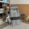 Mochila Macia Texturizada Rosa Claro Fumê Sussurrante para Estudantes do Ensino Médio Feminino, Grande Capacidade, Redutora de Peso, Mochila de Costas Duplas Estilo Coreano para Estudantes do Ensino Fundamental II