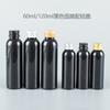 Botella redonda negra de PET de 60ml/120ml para venta al por mayor con tapa de aluminio para loción, gel puro, gel de ducha, botella para dividir líquido