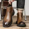 Botas masculinas Chelsea de cano alto botas de negócios Inglaterra retrô Botas Martin zíper lateral botas únicas uma geração de cabelo