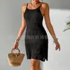 Vestido Saída de Praia Transfronteiriço para Mulheres com Fenda, Vestido Alcinha Sexy e Quente com Decote Profundo e Textura Floral Vazada