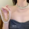 Collar Redondo de Perlas de Cadena Cruzada Europea y Americana, Cadena para Clavícula de Moda Vintage, Joyería de Lujo Ligero de Alta Gama