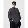 Sudadera con cremallera a media altura de diseño deconstruido estilo americano para hombre, nueva marca de moda con una sudadera tipo chaqueta holgada de alta gama, genial y casual
