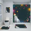 Serie de Decoración Navideña Cortina de Ducha Baño de Hotel Pintura de Decoración Navideña Cortina de Ducha Impermeable sin Perforaciones Juego de Alfombrilla de Baño