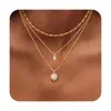 Nuevo Collar Dorado de Múltiples Capas con Colgante Incrustado de Circonita, Cadena Retorcida, Conjunto de Múltiples Capas Cadena para Clavícula para Mujeres