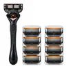 Nueva rasuradora de seis capas para hombre, rasuradora manual con múltiples cuchillas, mango negro puro, recortador de barba