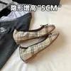 Sapatilhas de Ballet Estilo Mãe de Uva com Laço de Cabeça de Boneca, Boca Rasa, Sapatos Versáteis de Rolinho de Ovo, Sapatos de Xadrez Planos Ultra-Macios