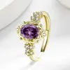Tk Transmisión en Vivo Tendencia de Moda Más Vendida: Estilo del Sudeste Asiático, Diseño Único y Exquisito, Anillo de Cobre con Amatista Incrustada de Zirconia