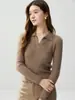 Novedad Otoño 2026 Suéter de Punto Fino para Mujer con Rayas, Cuello Polo de Cachemira, Ajuste Ceñido, Manga Larga, Capa Base