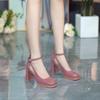 Zapatos de tacón grueso, moda coreana, zapatos pequeños de cuero, verano 2025, nuevos zapatos de trabajo con punta redonda, tacones altos, sandalias de punta redonda para mujer
