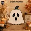 Decoraciones de repisa de chimenea de bandeja escalonada de Halloween sombrero de bruja a rayas pajarita de lunares calabaza adornos decorativos independientes
