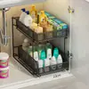 Organizador de Fregadero Extraíble Tocador de Baño Caja de Almacenamiento Debajo del Fregadero Múltiples Niveles Lavabo de Inodoro Cesta Desplegable Estante Escalonado