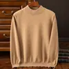 Nuevo Suéter de Lana Australiana de Cuello Redondo para Hombre de Primavera y Otoño Top Casual Camiseta Base de Color Sólido Suéter de Punto Versátil para Hombre