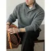 Suéter de punto para hombre de peso pesado 820 g con botones, cuello alto, talla grande, elegante, manga larga, estilo old money MY123