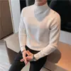 Suéter masculino de gola alta parcial para outono e inverno, slim fit, moderno, com mangas compridas, malha base, de alta qualidade, versátil, malha de cor sólida