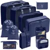 Set organizador de viaje premium, incluye 11 piezas: bolsas para guardar ropa, bolsas con cordón, bolsas para cosméticos y artículos de tocador, y bolsas de malla plegables para almacenamiento