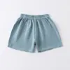 Pantalones cortos de algodón y lino de verano para niños y niñas, pantalones deportivos holgados de doble capa de gasa de algodón de color liso para bebé, pantalones para niños nuevos 2023