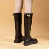 Botas de Couro Genuíno alargadas e botas grandes para menina cheinha perna grossa fivela pequena dourada Botas de Cavaleiro botas plus size femininas botas femininas