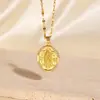 Colar Pingente Retrato Oval de Zircônia Cobre Europeu Banhado a Ouro Real Estilo Europeu e Americano Joias de Luxo Leve Nicho Atacado