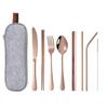 Viaje portátil al aire libre transfronterizo cuchillo y tenedor de acero inoxidable cuchara cepillo pajita para té de leche con perlas palillos juego de 8 piezas