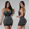 C6368 Vestido con falda y tirantes sin mangas de malla con diamantes de imitación para mujer, de moda europea y americana, disponible en AliExpress y Amazon.