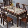Nueva Mesa y Sillas de Comedor Estilo Chino Madera Wujin Madera Maciza Encimera de Piedra Uso Doméstico Juego Completo Apartamento Pequeño Lujo Ligero Piedra Súper Cristal Mesa Larga para Comida Occidental