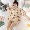 Pijama de Verano para Mujer, Shorts de Manga Corta, Delgado, Dibujos Animados, Lindo, Tallas Grandes, Ropa de Verano para Niñas, Conjunto de Ropa para el Hogar que se Puede Usar Afuera en Verano