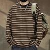Camiseta de Manga Longa Listrada Estilo Americano Pesado Camisa de Marinheiro para Homens, Outono 2026 Novo Moletom Casual Solto com Gola Redonda