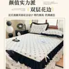 Saia de Cama Acolchoada de Renda Dupla Camada Estilo Francês Peça Única, Adequada para Todas as Estações, Saia Cobertura Espessada Estilo Amarrar Conjunto de Três Peças