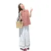 Moda Casual Juvenil Adelgazante Sin Mangas Babydoll + Pantalones de Pierna Ancha Bordados Calados