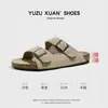 Sandalias de Verano para Mujer, Mocasines de Media Piel de Vaca Transpirable con Dos Correas, Suela Gruesa de 3 cm, Estilo Birkenstock, Exportación Transfronteriza