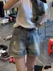 Shorts de Mezclilla Rotos Elegantes de Cintura Alta Talla Grande para Mujer Verano 2025 Delgados Sueltos Adelgazantes Pierna Ancha Línea A Pantalones Cortos