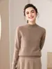 Suéter de punto liso para mujer, cuello alto, color liso, holgado, casual, otoño e invierno, nuevo, 100% cachemir