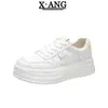 Zapatillas Blancas de Piel de Vaca de Primera Capa con Suela Gruesa para Mujer, Versátiles, Ligeras, Cómodas, con Cordones, Zapatillas de Moda, Zapatos Deportivos Casuales