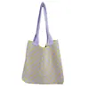 Bolso de Mano al Hombro, Bolso de Gran Capacidad, Bolso Tote para Mujer, Bolso de Compras Tejido Versátil, Bolso Cuadros Tejido de Lana Casual