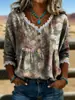 2026 Nueva Camiseta Estampada Transfronteriza de Cuello en V con Encaje Top Elegante Camisa Casual de Trabajo para Mujer Verano