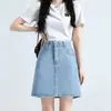 Saia Jeans Curta Estilo Desejo Puro de Nicho, Saia Coreana Retro de Verão de Cintura Alta, Saia Simples Versátil em Linha A, Meia Saia para Mulheres